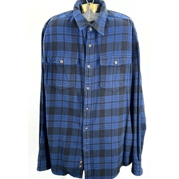 Eddie Bauer Blue Plaid Flannel Button Shirt‎ Men Classic Fit Long Sleeve 2XL - Picture 1 of 10